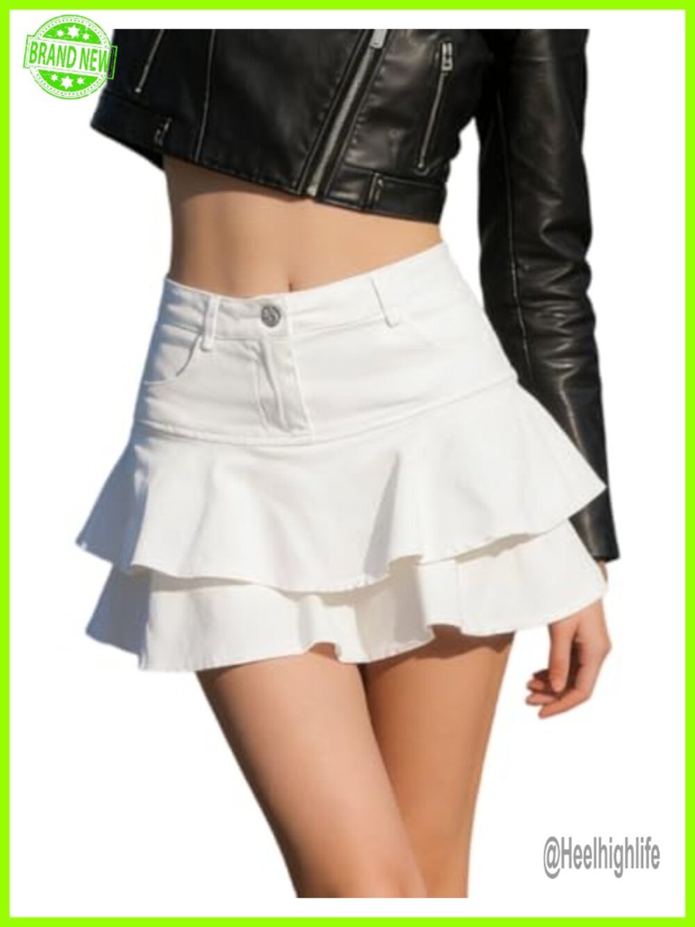 High Waist Tiered Ruffle Denim Mini Skirt A Line Skater Skort
